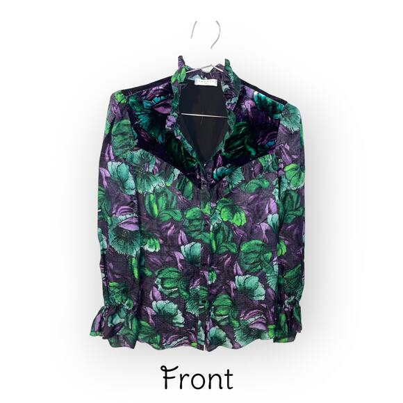 Vintage Y2K Sandro Paris Silk/Rayon Shirt Floral Print Button Up Blouse XS - Picture 2 of 8